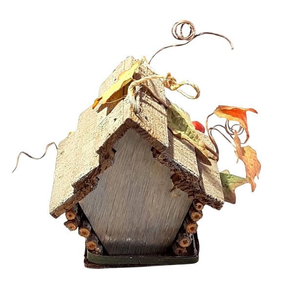 Rustic Fall-Themed Mini Birdhouse With Scarecrow & Leaf Accents For Seasonal Dec - Picture 5 of 7